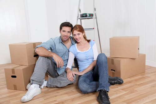 Removal truck loading boxes and furniture
